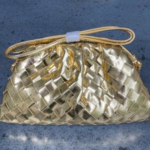 Gold Metallic crossbody/ clutch. Woven leather. New